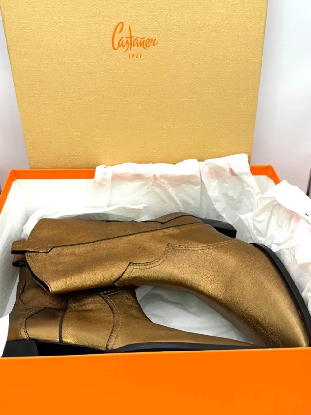 Castaner Denise 118 Women's Tan Leather Western Ankle Boots US 9 M NIB